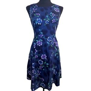 Vintage 90s Basic Editions Dark Floral Corset Tie Medium Dress Blue Sleeveless